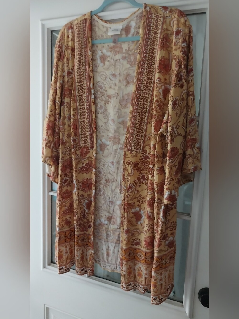 Knox Rose Boho Floral Open Front Kimono Cardigan Duster XL/XXL EUC